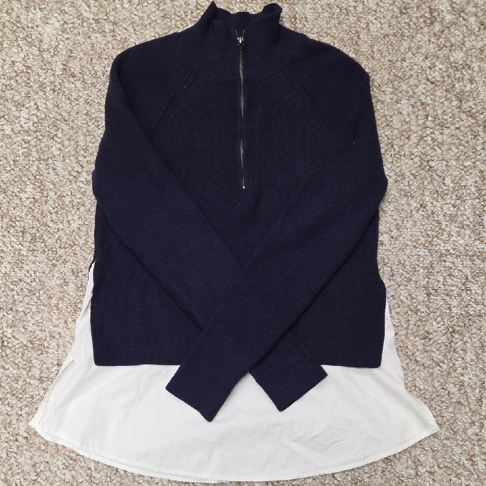 Maeve Dark Blue Turtleneck Sweater with White Trim